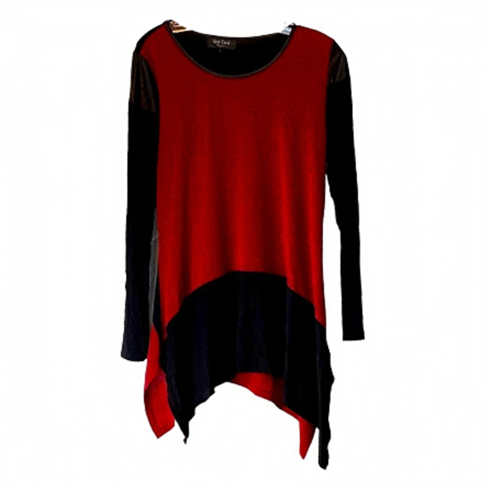 RED Coral Red and Black Tunic Size Large